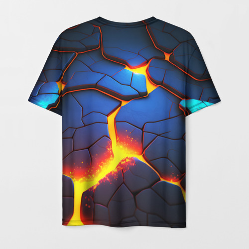 Мужская 3D футболка с принтом Яркая неоновая лава, разломы, вид сзади #1