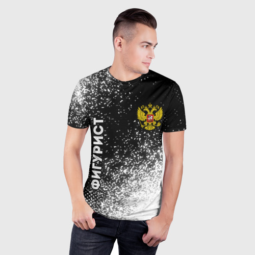 Мужская футболка 3D Slim с принтом Фигурист из России и герб РФ: надпись, символ, фото на моделе #1