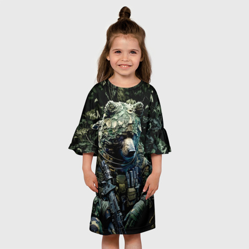 Детское платье 3D с принтом Медведь снайпер в камуфляже, вид сбоку #3