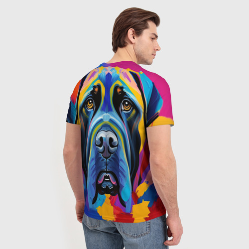 Мужская футболка 3D с принтом Мастиф красочный, вид сзади #2