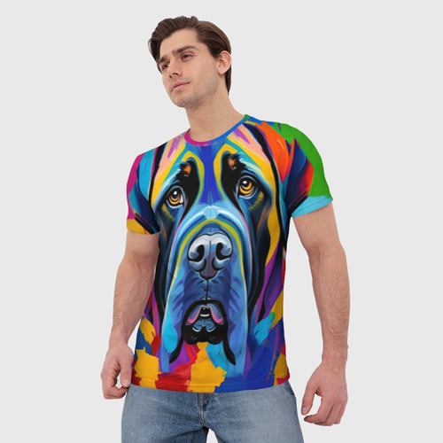 Мужская футболка 3D с принтом Мастиф красочный, фото на моделе #1