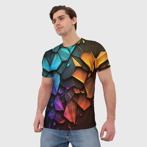 Мужская футболка 3D с принтом Неоновая абстрактная чешуя дракона, фото на моделе #1