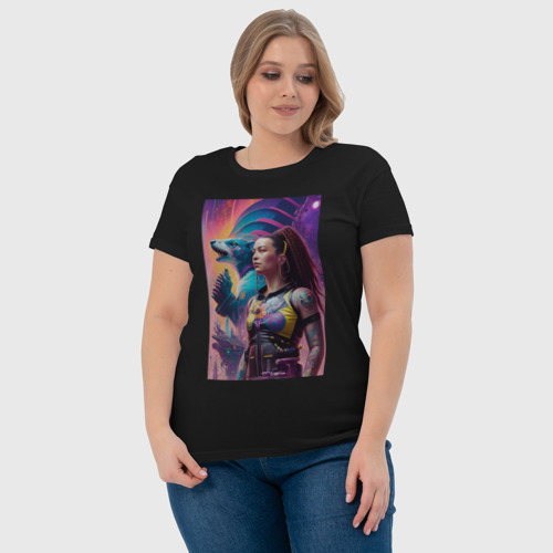 Женская футболка хлопок с принтом Cyberpunk - fantasy - neural network, фото #4