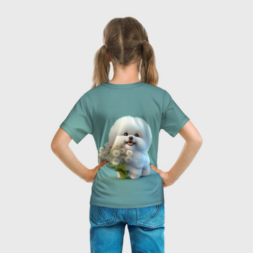 Детская футболка 3D с принтом Белая собака милаха, вид сзади #2