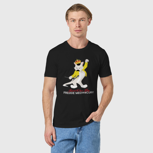 Мужская футболка хлопок с принтом Фредди Меркьюри кот, фото на моделе #1