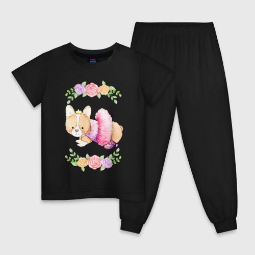Детская пижама хлопок с принтом Симпатичная собачья балерина акварель, вид спереди #2