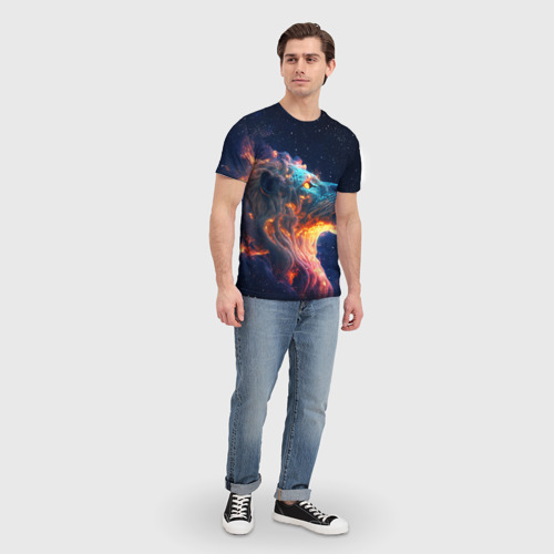 Мужская футболка 3D с принтом Космический звёздный лев, вид сбоку #3