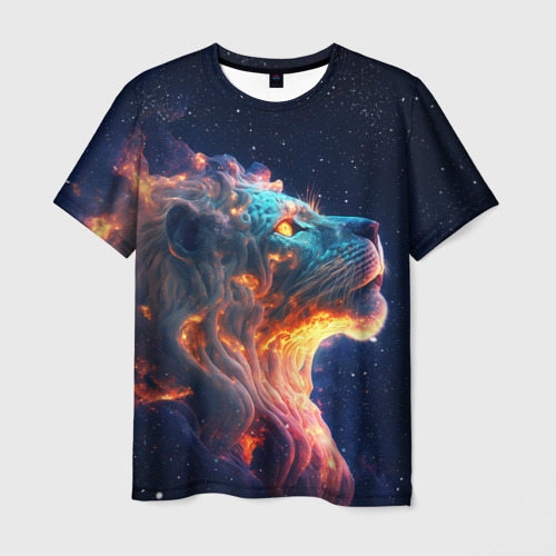 Мужская футболка 3D с принтом Космический звёздный лев, вид спереди #2