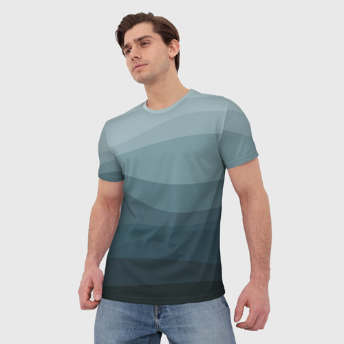 Мужская футболка 3D с принтом Бирюзовые волны, фото на моделе #1
