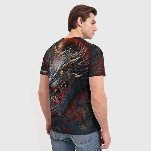 Мужская футболка 3D с принтом Дракон Irezumi, вид сзади #2
