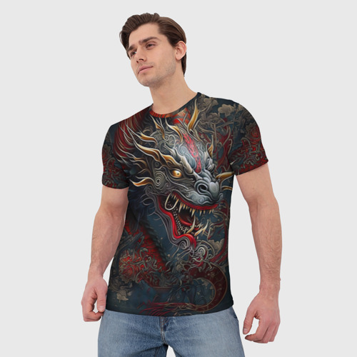 Мужская футболка 3D с принтом Дракон Irezumi, фото на моделе #1