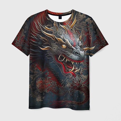 Мужская футболка 3D с принтом Дракон Irezumi, вид спереди #2