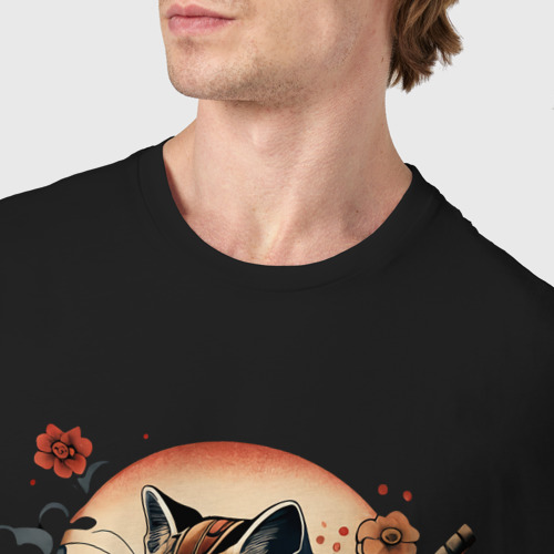 Мужская футболка хлопок с принтом Самурай кот, фото #4