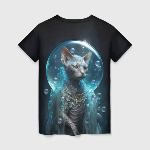 Женская футболка 3D с принтом Кот в пузыре, вид сзади #1