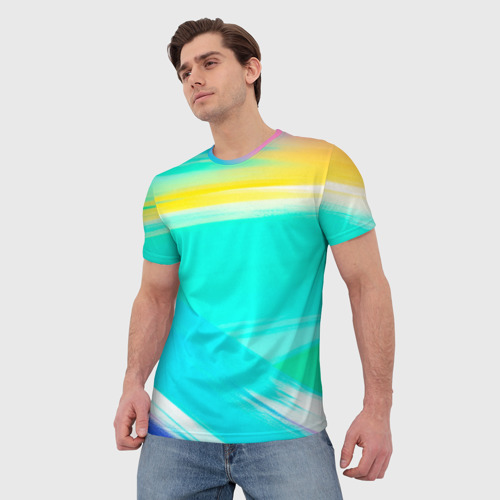 Мужская футболка 3D с принтом Абстрактные цветные линии - диагонали, фото на моделе #1