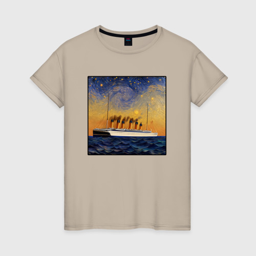 Женская футболка с принтом Титаник в море - Ван Гог, вид спереди #2