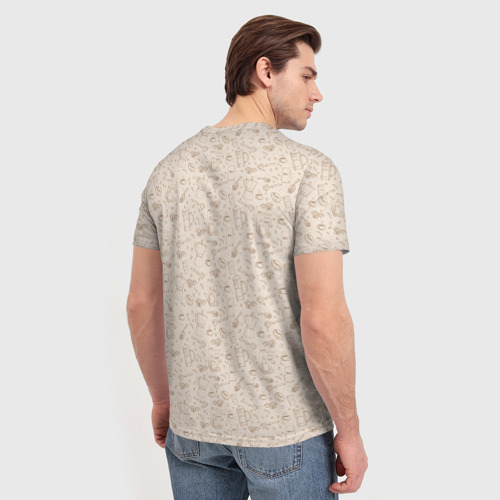 Мужская футболка 3D с принтом Сова с кофе, вид сзади #2