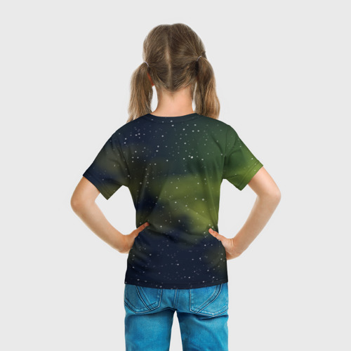 Детская футболка 3D с принтом НЛО похищает космонавта, вид сзади #2