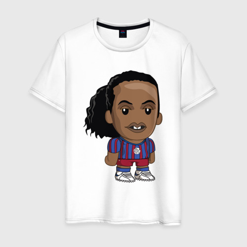 Мужская футболка хлопок с принтом Ronaldinho Barcelona, вид спереди #2