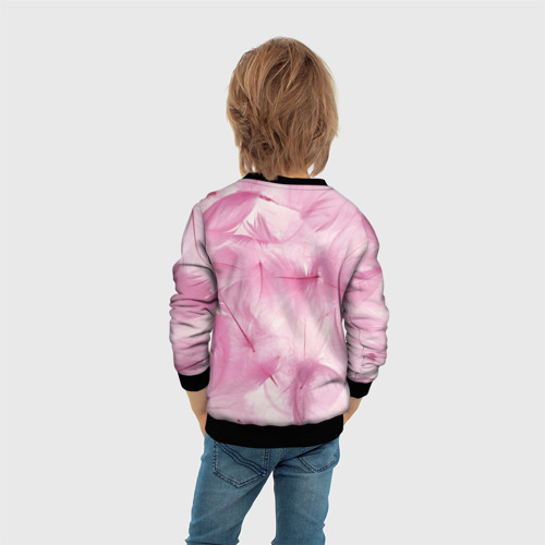 Детский свитшот 3D с принтом Розовые перышки, вид сзади #2