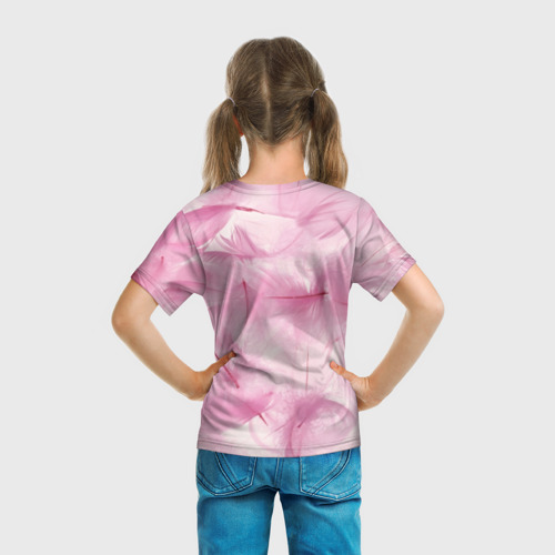 Детская футболка 3D с принтом Розовые перышки, вид сзади #2