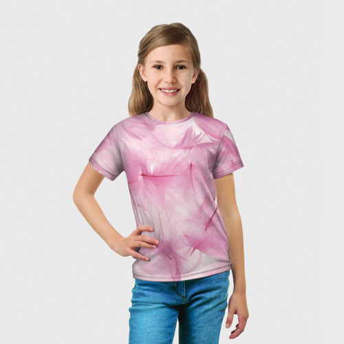 Детская футболка 3D с принтом Розовые перышки, вид сбоку #3
