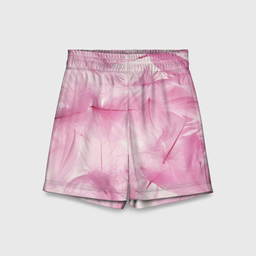 Детские спортивные шорты 3D с принтом Розовые перышки, вид спереди #2