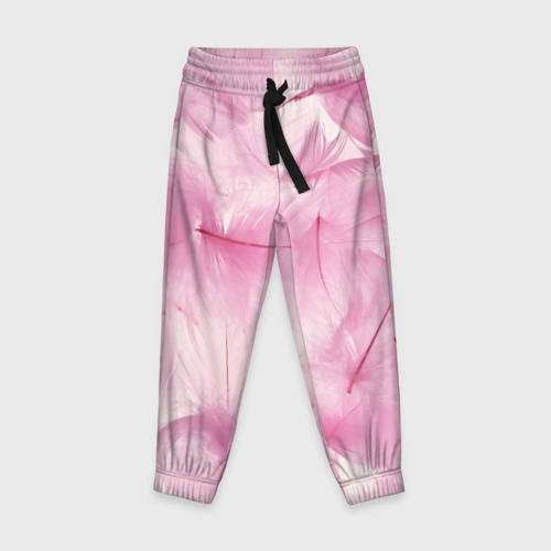 Детские брюки 3D с принтом Розовые перышки, вид спереди #2
