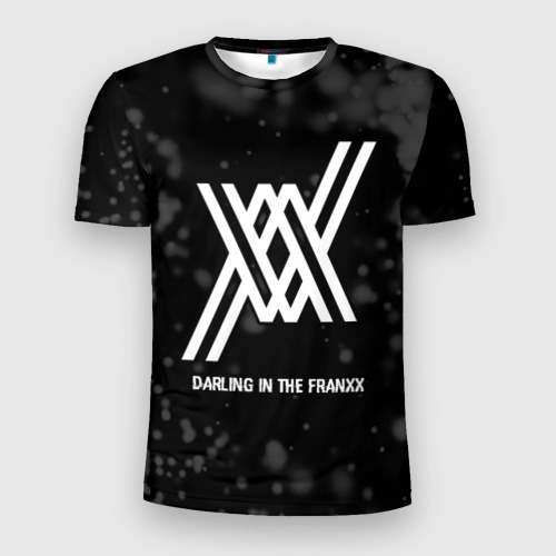 Мужская футболка 3D Slim с принтом Darling in the FranXX glitch на темном фоне, вид спереди #2