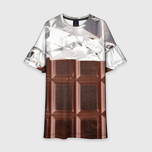 Детское платье 3D с принтом Темная плитка шоколада в обертке, вид спереди #2