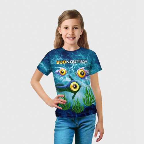 Детская футболка 3D с принтом Subnautica, вид сбоку #3