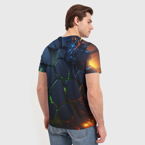 Мужская 3D футболка с принтом Взрыв плит, вид сзади #2