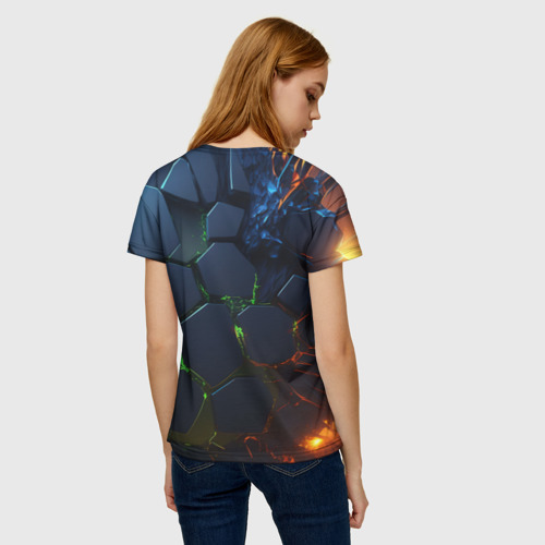 Женская футболка 3D с принтом Взрыв плит, вид сзади #2