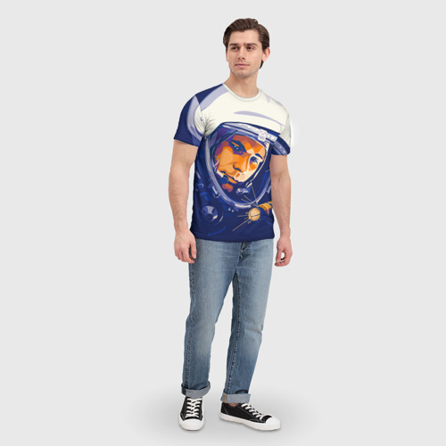 Мужская футболка 3D с принтом Юрий Гагарин в скафандре, вид сбоку #3