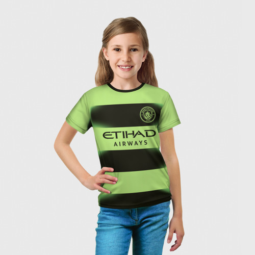 Детская футболка 3D с принтом Эрлинг Холанд Манчестер Сити форма 22-23 третья, вид сбоку #3