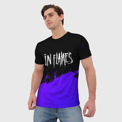 Мужская футболка 3D с принтом In Flames purple grunge, фото на моделе #1