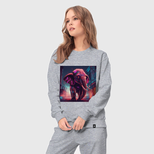 Женский костюм хлопок с принтом Кибер-слон в свете неона, вид сбоку #3