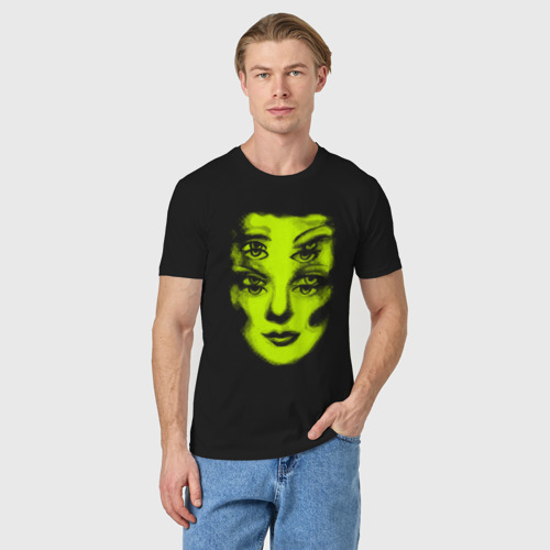 Мужская футболка хлопок с принтом Double lime face, фото на моделе #1