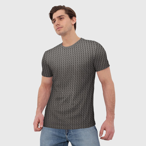 Мужская футболка 3D с принтом Кольчуга серая, фото на моделе #1