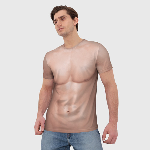 Мужская футболка 3D с принтом Мужской торс качка с мышцами - идеальное тело с мускулами, фото на моделе #1