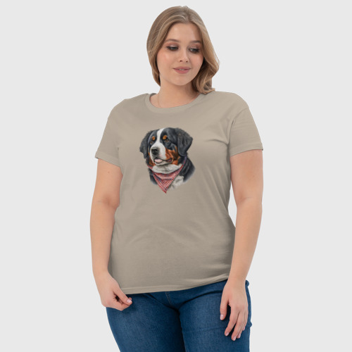 Женская футболка хлопок с принтом Бернский зенненхунд, портрет, фото #4