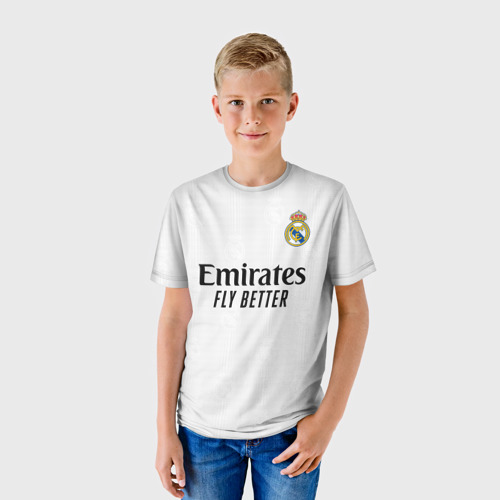 Детская футболка 3D с принтом Винисиус Жуниор Реал Мадрид форма 22-23 домашняя, фото на моделе #1