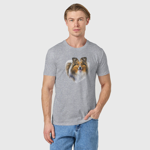 Мужская футболка хлопок с принтом Шетландская овчарка портрет, фото на моделе #1