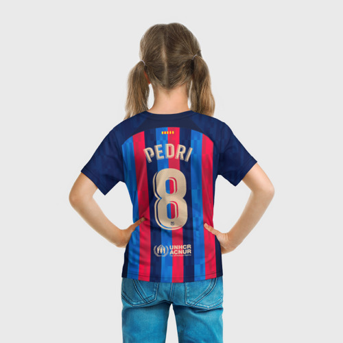 Детская футболка 3D с принтом Педри Барселона форма 22-23 домашняя, вид сзади #2