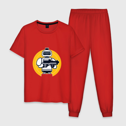 Мужская пижама хлопок с принтом Ретро робот с автоматом, вид спереди #2