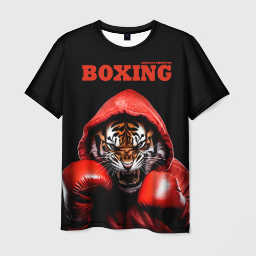Мужская футболка 3D с принтом Boxing tiger, вид спереди #2