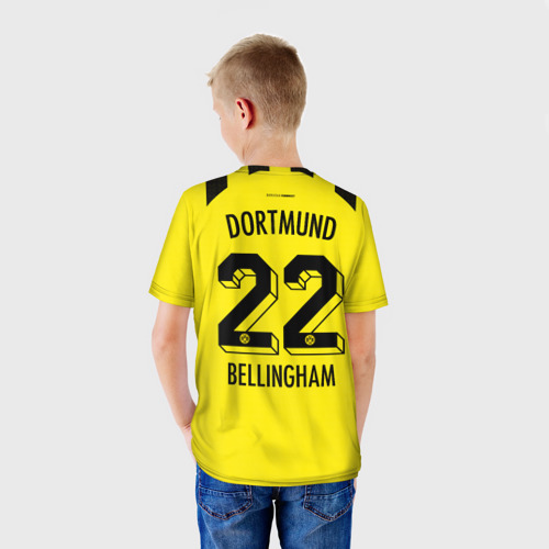 Детская 3D футболка с принтом Беллингем Боруссия Дортмунд форма 22/23 домашняя, вид сзади #2