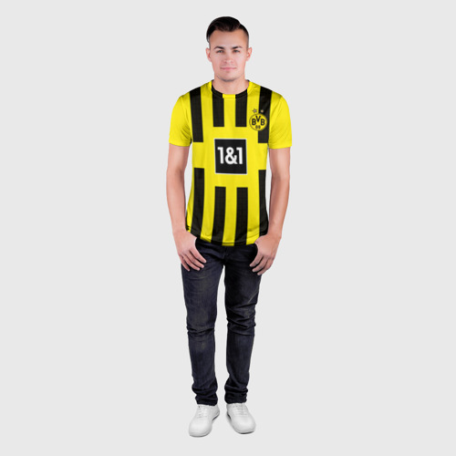 Мужская футболка 3D Slim с принтом Беллингем Боруссия Дортмунд форма 22/23 домашняя, вид сбоку #3