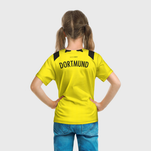 Детская футболка 3D с принтом ФК Боруссия Дортмунд форма 22-23 домашняя, вид сзади #2