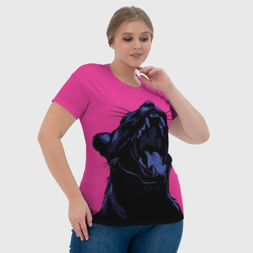 Женская футболка 3D с принтом Пантера на розовом фоне, фото #4